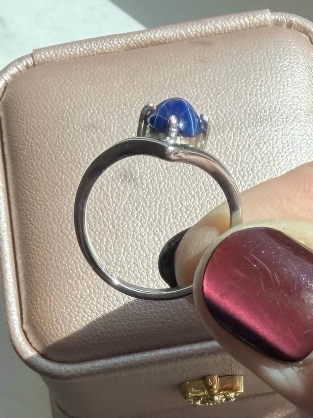Stunning 1.79CT Natural Blue Star Sapphire Chevron Ring 925 Sterling Silver Sz 6